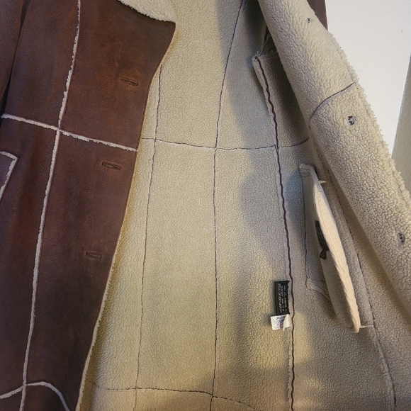 Vintage Brown Wilsion's Leather patchwork trench coat sherpa lined - Picture 4 of 16